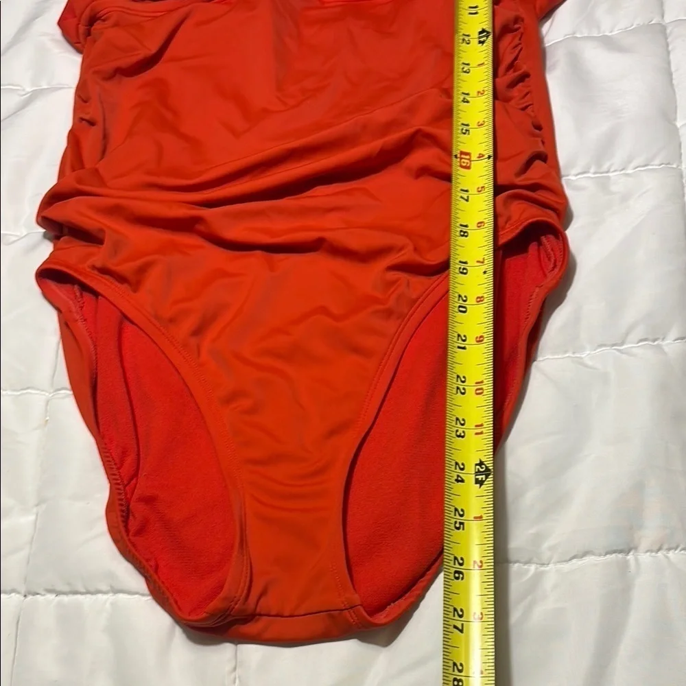 Plunge V-Neck One-Piece Full Coverage Swimsuit in Red/Orange